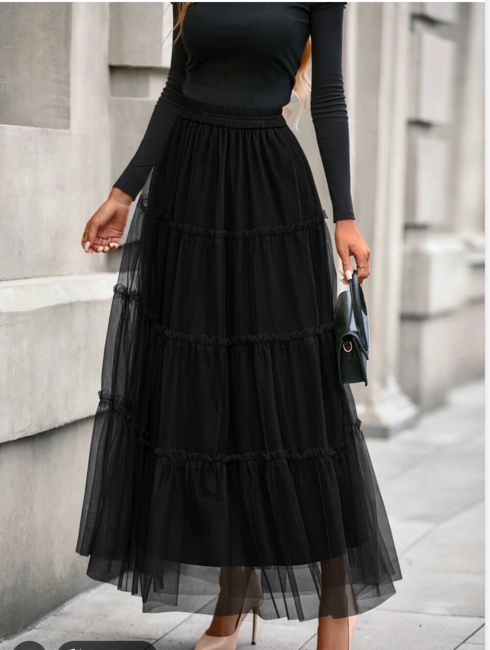 Pretty Garden black tulle ruffle tiered maxi skirt size M